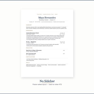 May include: A white resume with the name "Maya Hernandez" at the top. The resume includes sections for summary, experience, education, certifications, and skills. The text is in a dark teal color.