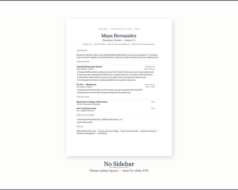 May include: A white resume with the name "Maya Hernandez" at the top. The resume includes sections for summary, experience, education, certifications, and skills. The text is in a dark teal color.
