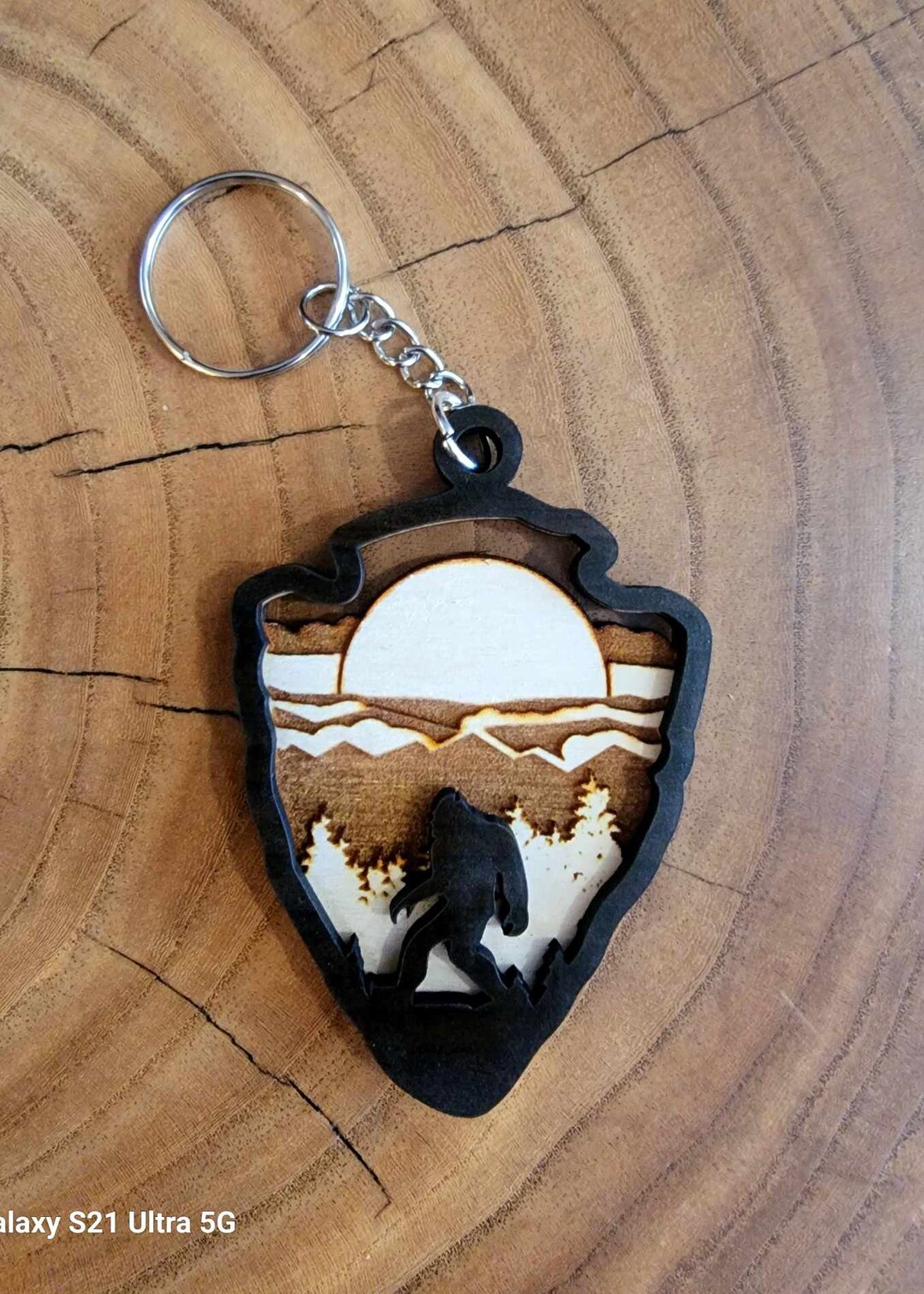 Yeti Arrowhead Wooden Keychain, Adventure Gift, Nature Lover Gift Etsy