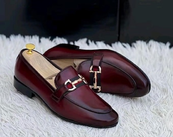 Handmade Burgundy Leather Horsebit Loafers | Men’s Luxury Slip-On Dress Shoes
