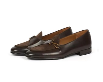 Handmade Brown Suede Bit Loafers | Men’s Elegant Slip-On Dress Shoes