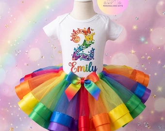 Set de Cumpleaños Personalizado para Niña con diadema - Conjunto de Tutú de Personaje - Blusa con Nombre y Edad - Traje de Fiesta Primer Año
