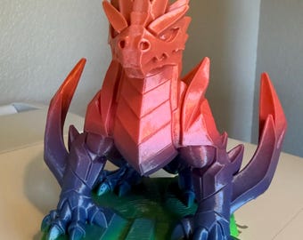 Dragon 3d Geometric Fantasy Dragon Statue – Multicolor Printed Mythical Creature Decor (6" H x 7" L)