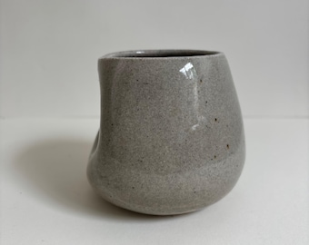 Handmade Half-Moon Tea Cup, Deep Dimpled, Bright Moon Glaze (12 oz)
