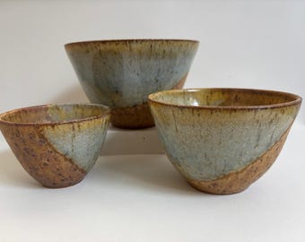 Handmade Stoneware Small Serving Bowl Trio in Desert Sky Glaze