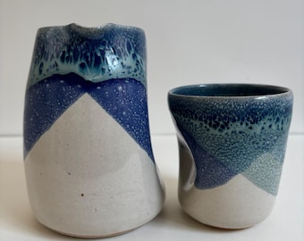 Handmade Stoneware Bedside Pitcher/Carafe with Matching Cup, 15 oz/450 ml