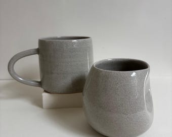 Handmade Ceramic Deep Dimpled Cup and Mug Set, Lunar Duo, 12 oz/300 ml