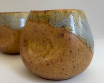Handmade Half-Moon Tea/Coffee Cup, Deep Dimpled, Desert Sky Glaze, 12 oz/300 ml