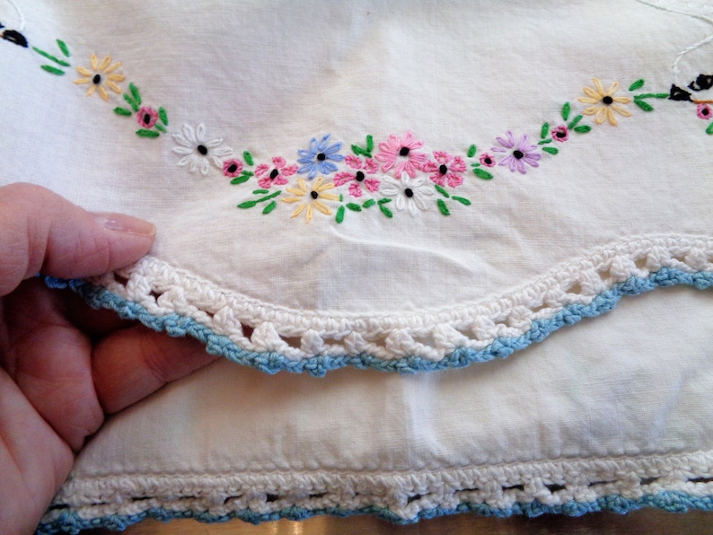 Lot of 4 Vintage Embroidered and Crocheted Pillowcases