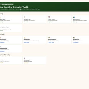 Centro de mando para renovaciones / 12 herramientas HTML interactivas sin conexión / Presupuesto, cronograma, pagos y retorno de la inversión