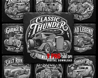 Classic Hot Rod Badge Engraving Bundle | Retro Garage PNG Files | Laser Slate Digital Download
