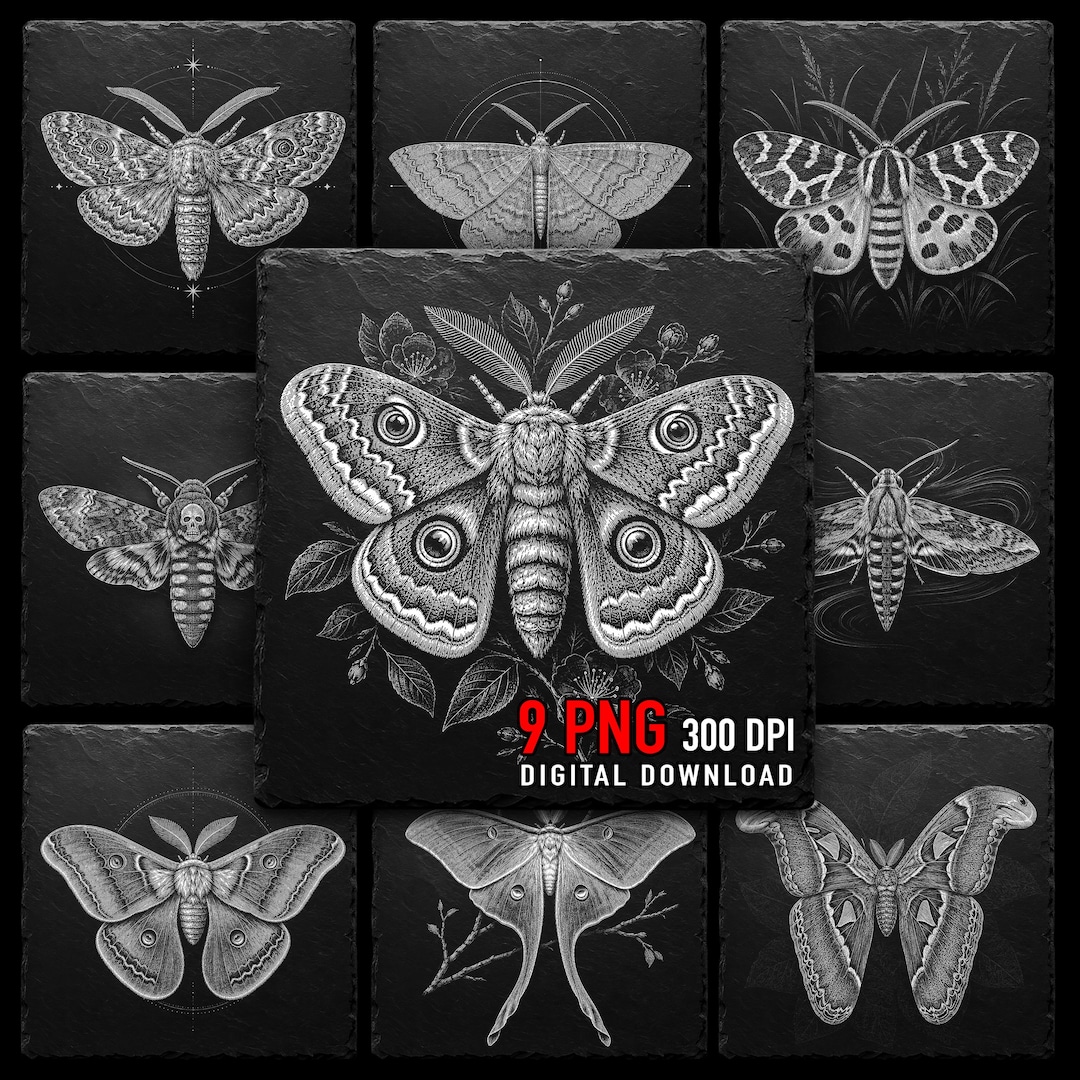 Moth Incarving Moth Engraving Bundle | Vintage Insect PNG Files | Gothic Nature Art ...