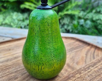 Vintage MCM Wooden Pear Pepper Grinder Mill Green Fruit 1970s