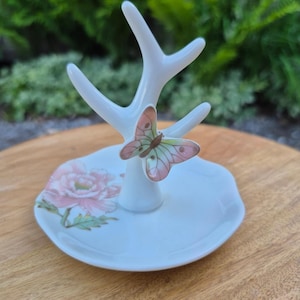 Vintage Giftcraft Japan Porcelain Tree Ring Holder& Trinket Dish Butterfly