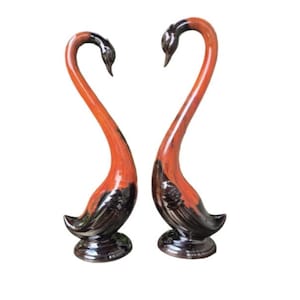 Vintage Pair Of Canuck Pottery Flame Red Drip Glaze Long Neck Geese Figurines