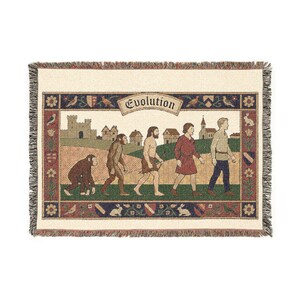 Medieval Evolution Woven Blanket | Human Evolution Tapestry