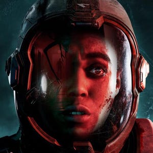 May include: A close-up image of a person wearing a space helmet with the text "DIRECTIVE 8020" at the top. The person's face is illuminated with red light, and the helmet's visor reflects a dark, ominous scene.