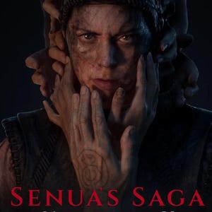 May include: A digital rendering of a person with a serious expression, their face and hands are covered in dirt. The title "SENUA'S SAGA HELLBLADE II ENHANCED" is displayed in red and white text at the bottom of the image.