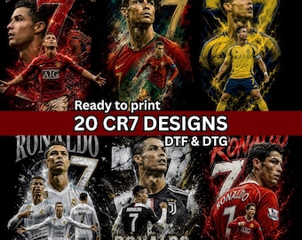Pacchetto di 20 design a mezzatinta CR7 / Abbigliamento da calcio DTF DTG (download digitale)