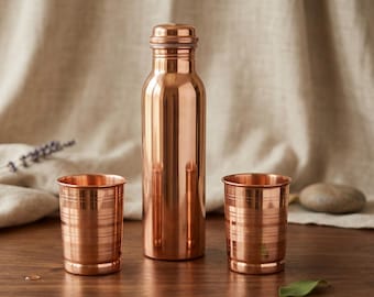 100% Pure Hammered Copper Water Bottle 1 Litre - Ayurvedic Detox Bottle | Handmade Leak Proof Yoga Wellness Flask Gift for Him & Her