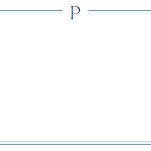 Può includere: Uno sfondo bianco con un bordo blu doppio e la lettera "P" al centro in alto. Il bordo è una doppia linea sottile, che crea un design pulito e semplice. La lettera "P" è di un colore blu abbinato.