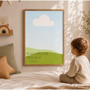 Playroom wall decor mockup minimalist frame decor neutral mock ups kid wall frames nursery wall art work mockup Canva frame mockup realistic