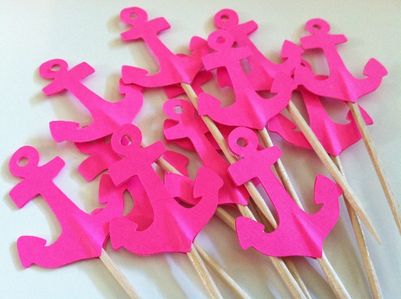 12 Anchor cupcake toppersanchor appetizer pickshot pink Etsy