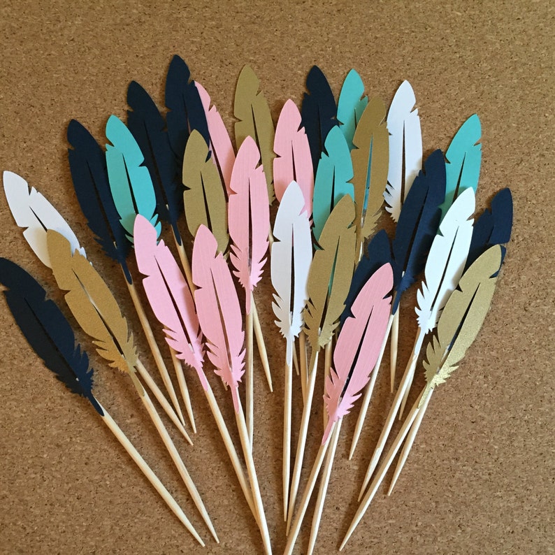 12 Feather cupcake toppers Wild one toppers southwest Etsy