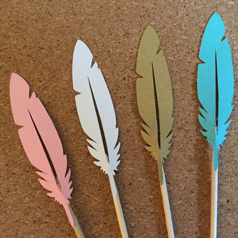 12 Feather cupcake toppers Wild one toppers southwest Etsy