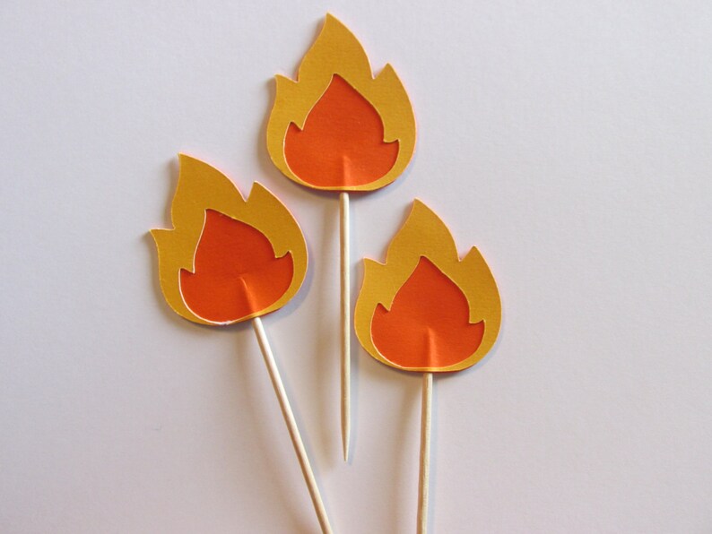 12 fire cupcake toppers-appetizer picks-Fire without logs | Etsy