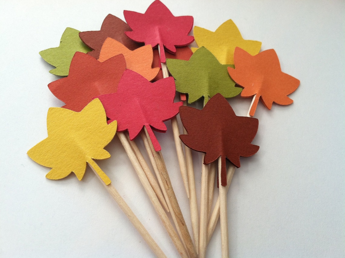 12 Fall leaf cupcake toppers Etsy