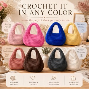 Chunky Crochet Hobo Bag Pattern PDF, T-Shirt Yarn Bag Pattern, Modern Shoulder Purse, Video Tutorial