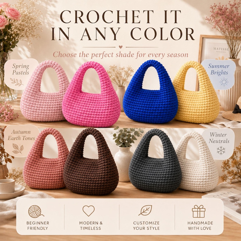 Chunky Crochet Hobo Bag Pattern PDF, T-Shirt Yarn Bag Pattern, Modern Shoulder Purse, Video Tutorial