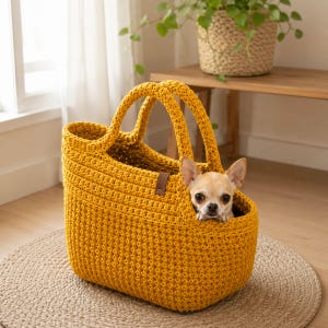 Crochet Pet Carrier Bag Pattern PDF: Structured Small Dog or Cat Tote with Video Tutorial