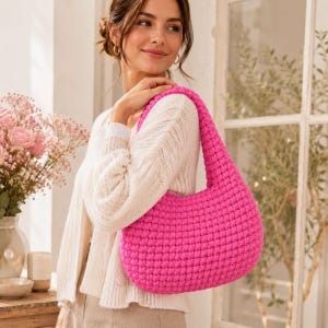 Chunky Crochet Hobo Bag Pattern PDF, T-Shirt Yarn Bag Pattern, Modern Shoulder Purse, Video Tutorial