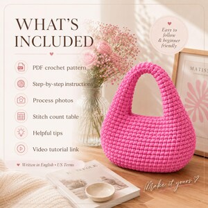 Chunky Crochet Hobo Bag Pattern PDF, T-Shirt Yarn Bag Pattern, Modern Shoulder Purse, Video Tutorial