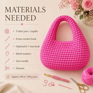 Chunky Crochet Hobo Bag Pattern PDF, T-Shirt Yarn Bag Pattern, Modern Shoulder Purse, Video Tutorial
