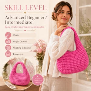 Chunky Crochet Hobo Bag Pattern PDF, T-Shirt Yarn Bag Pattern, Modern Shoulder Purse, Video Tutorial