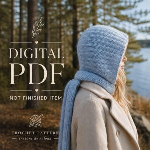Virkmönster för halsduk med huva i PDF-format, engelska tyska franska, Sophie Hood, 3 storlekar, foto + videoinstruktion