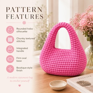 Chunky Crochet Hobo Bag Pattern PDF, T-Shirt Yarn Bag Pattern, Modern Shoulder Purse, Video Tutorial