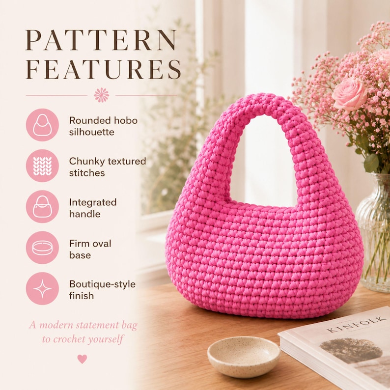 Chunky Crochet Hobo Bag Pattern PDF, T-Shirt Yarn Bag Pattern, Modern Shoulder Purse, Video Tutorial