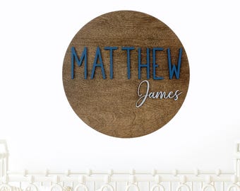 Letrero redondo personalizado para guardería, letrero para encima de la cuna, placa redonda personalizada, decoración de pared para guardería, letrero de madera con nombre, letrero con nombre para guardería