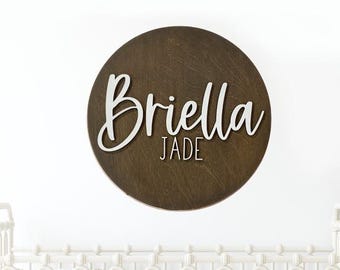 Letrero redondo personalizado para guardería, decoración de pared para guardería, letrero de madera con nombre, letrero para guardería, letrero encima de la cuna, placa redonda personalizada