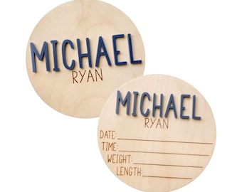 Letrero de doble cara para anunciar el nacimiento del bebé, letrero personalizado con el nombre del bebé para el hospital, letrero de llegada del bebé, placa con el nombre del bebé, letrero con el nombre del recién nacido