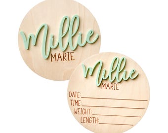 Letrero de doble cara para anunciar el nacimiento del bebé, letrero personalizado con el nombre del bebé para el hospital, letrero de llegada del bebé, placa con el nombre del bebé, letrero con el nombre del recién nacido