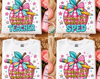 Sparkles Teacher PNG Bundle, SPED Counselor Sublimation, Back To School Design, Pencil Apple Bow, Teacher Appreciation Gift PNG