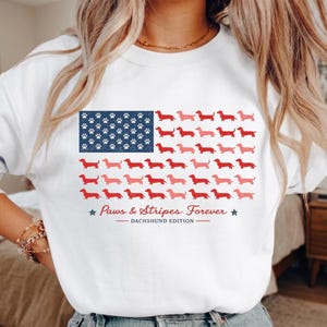 Patriotic Dog 4th of July PNG, Paws and Stripes Forever Dachshund PNG, Doxie USA Flag Shirt Design, Dog Lover Sublimation, Independence Day