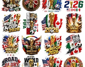 Paquete de imágenes PNG del Mundial de Fútbol 2026, gráficos de trofeos de fútbol, imágenes prediseñadas de torneos, imágenes PNG para camisetas de aficionados al deporte, archivos de sublimación, descarga instantánea.
