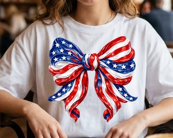Patriotic Bow PNG, USA Flag Bow Sublimation Design, 4th of July Bow, Hand Painted American Flag Bow, American Pride Shirt, Digital Download