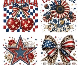 America 250th Anniversary PNG Bundle, 1776–2026 Patriotic Designs, Fourth of July Cherry Bow, USA Birthday Sublimation PNG, Instant Download